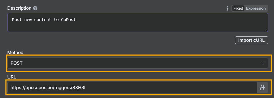 Choose POST and paste in the URL Choose POST and paste in the URL