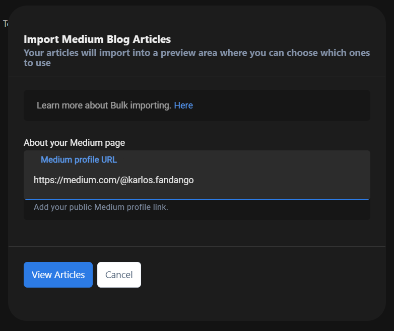 Add Medium Store URL